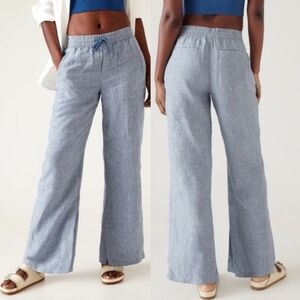 Athleta Retreat Chambray Wide-leg Slit Hem Drawstring Pocket Tall Pants NWOT